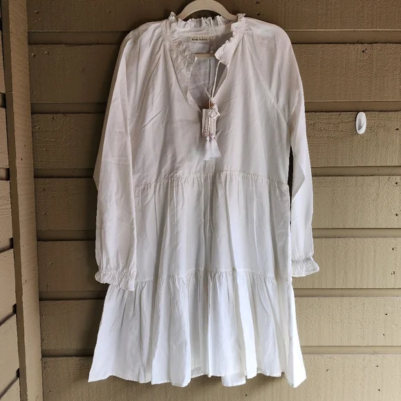 Roller RabbitJanni Tie V-Neck Long Sleeve Ruffle Cuff Waistless Tiered Dress - Picture 15 of 16